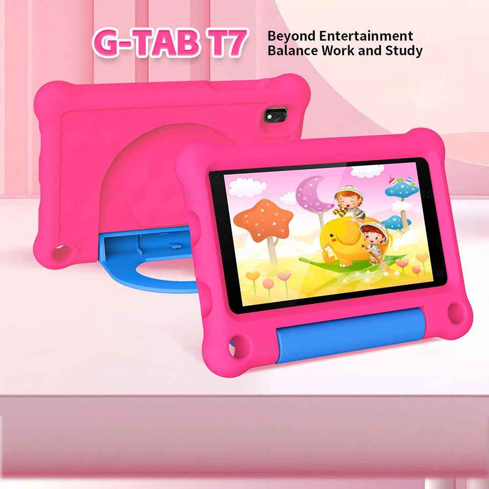 G-tab T7Pro Kids Tablet  7 Inch 1024&600 IPS Screen  Android 14  1.5GHz Quad-core CPU  4GB RAM 2GB &2GB Expansion 64GB ROM 2.4&5GHz WiFi  3000mAh Battery  2MP&2MP Camera-Pink