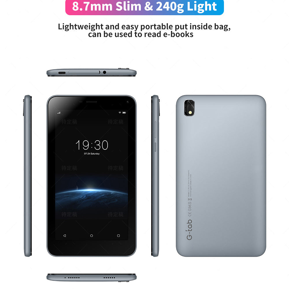 G-tab T7Pro Kids Tablet  7 Inch 1024&600 IPS Screen  Android 14  1.5GHz Quad-core CPU  4GB RAM 2GB &2GB Expansion 64GB ROM 2.4&5GHz WiFi  3000mAh Battery  2MP&2MP Camera-Pink